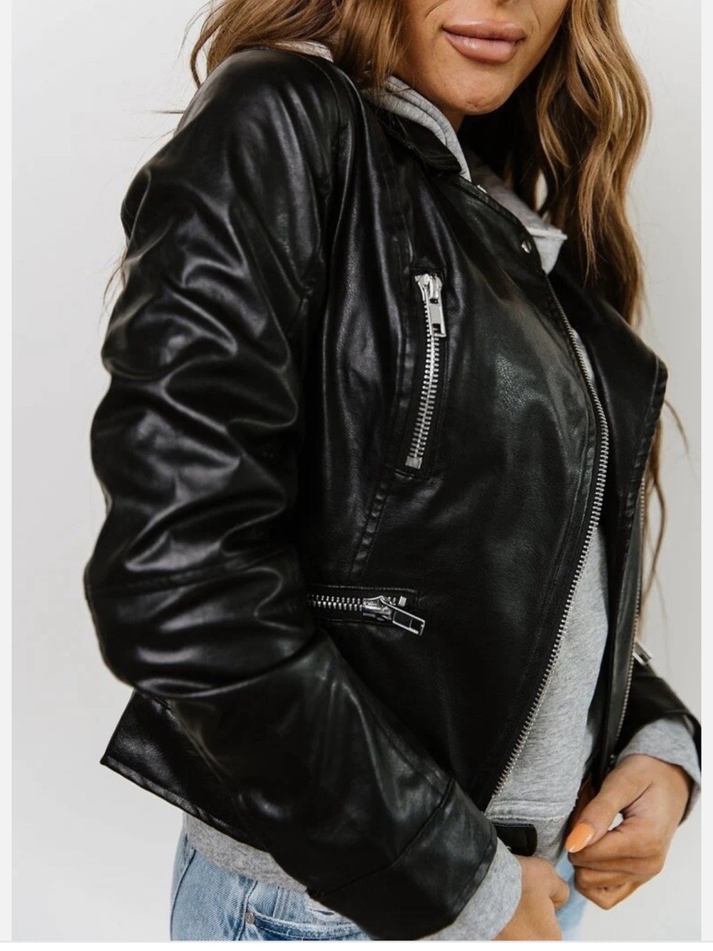 Women faux leather jacket zip coat - Picture 2 of 5